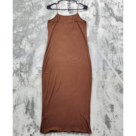 Ultra Flirt Dress Womens L Brown Ribbed Milkmaid Spaghetti Strap Bodycon Maxi - Picture 3 of 9